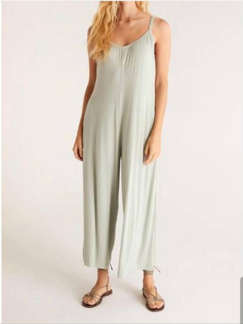Z Supply Day Off Wide Leg Sleeveless Jumpsuit Smoked Sage S - Picture 1 of 11
